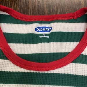 Old Navy Women's Red, Green, and White Striped Pajama Top, long Sleeve